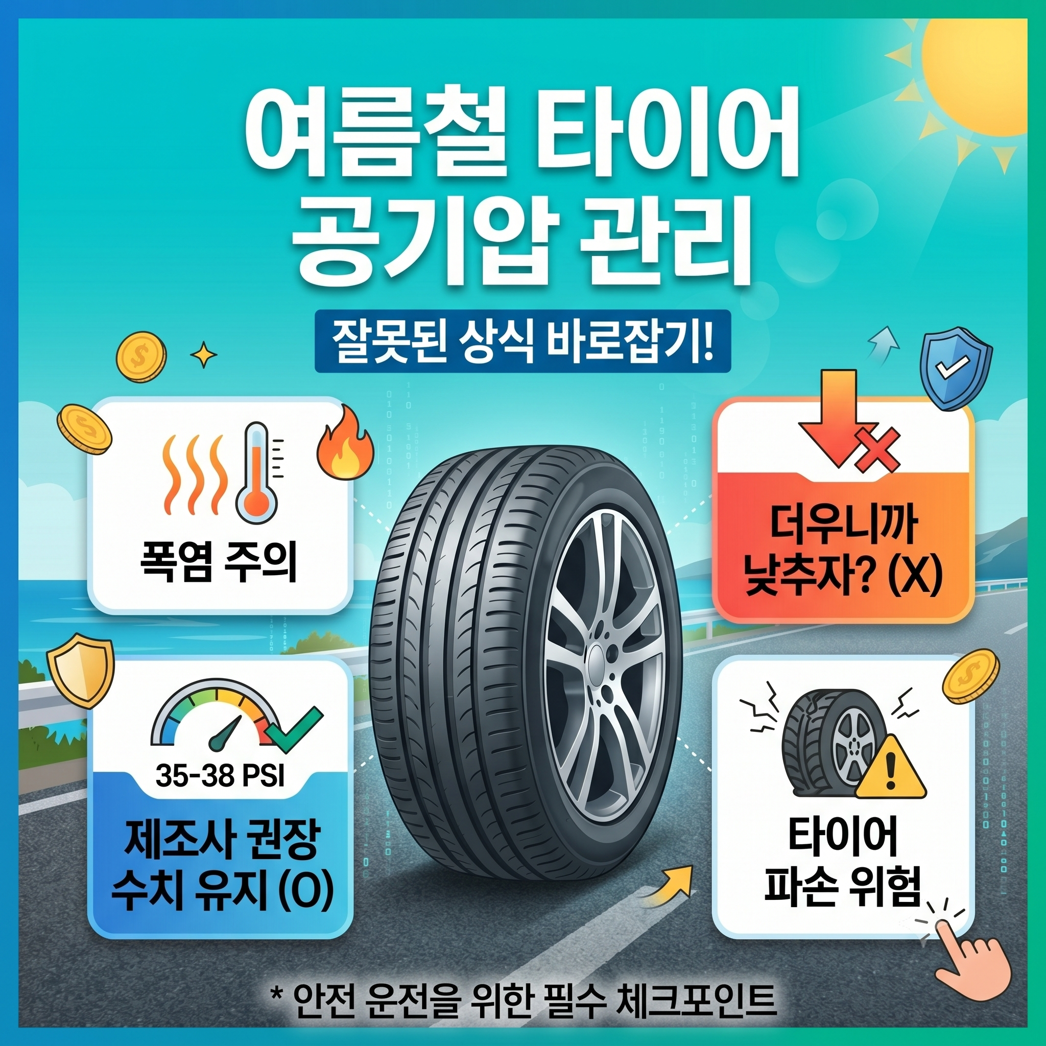 여름철 타이어 공기압 적정 수치와 오래 쓰는 관리법 총정리