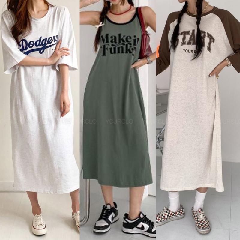 롱 빅사이즈 면원피스 여름 끈 나시 반팔 가을 긴팔 맥시 루즈핏 캐주얼 편한 홈 원피스