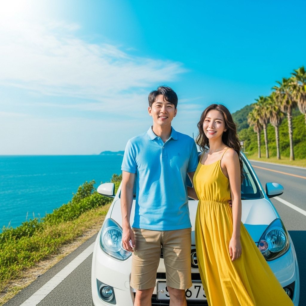 경차 사랑카드, 해안도로에서 자동차와 사진찍는 연인