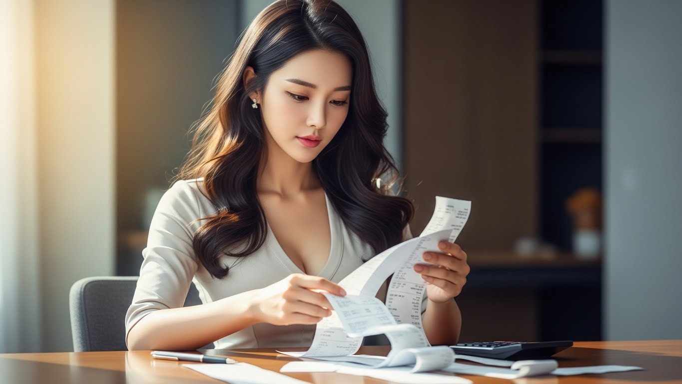 영수증을 보는 여성