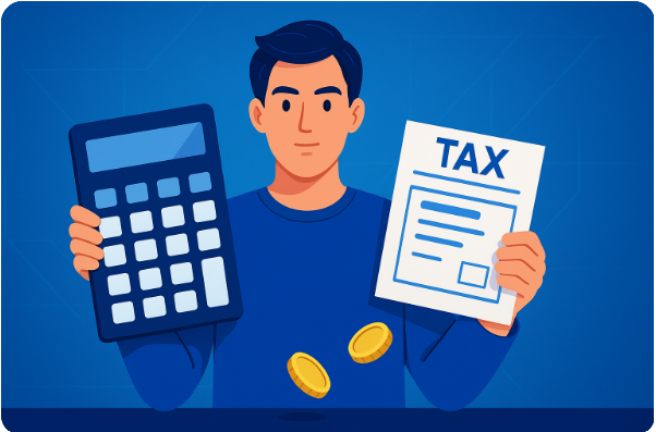 리츠 투자를 위해 세금 계산기를 든 일러스트