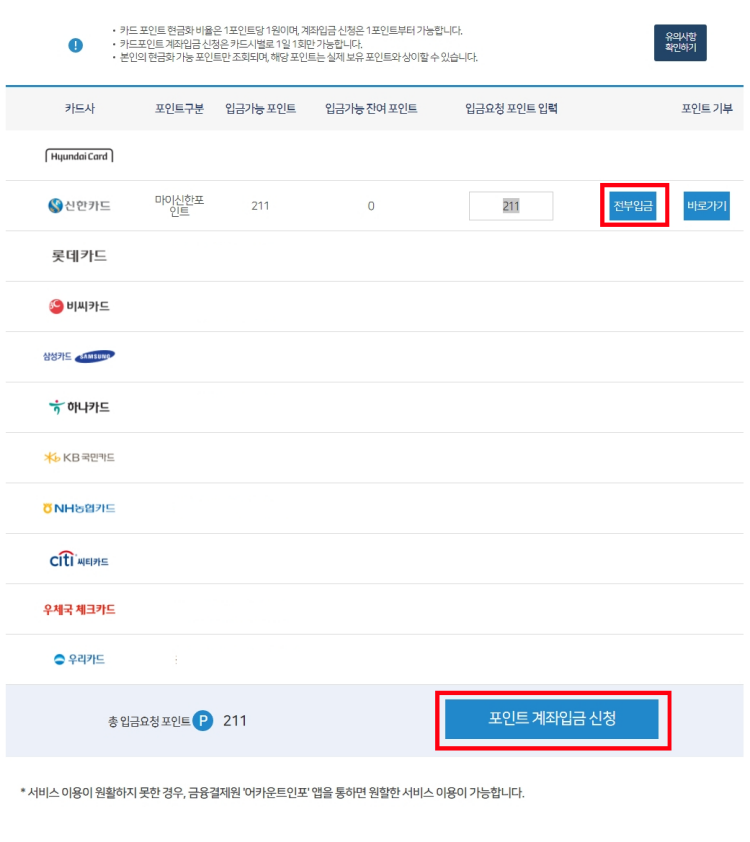카드포인트 통합조회
