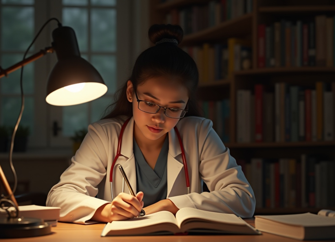 의과대학 진학을 위해 열심히 학습중인 학생