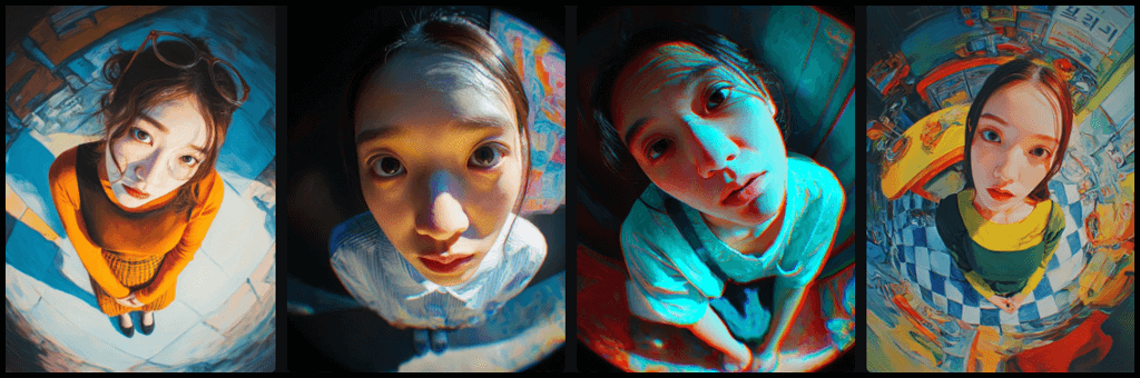 Fisheye Lens 이미지 예시_어안렌즈,동양여성_Midjourney