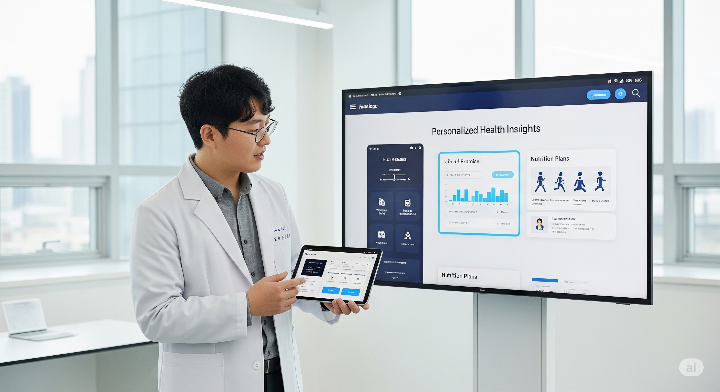 개인 맞춤형 건강 관리 솔루션을 시연하는 연구원