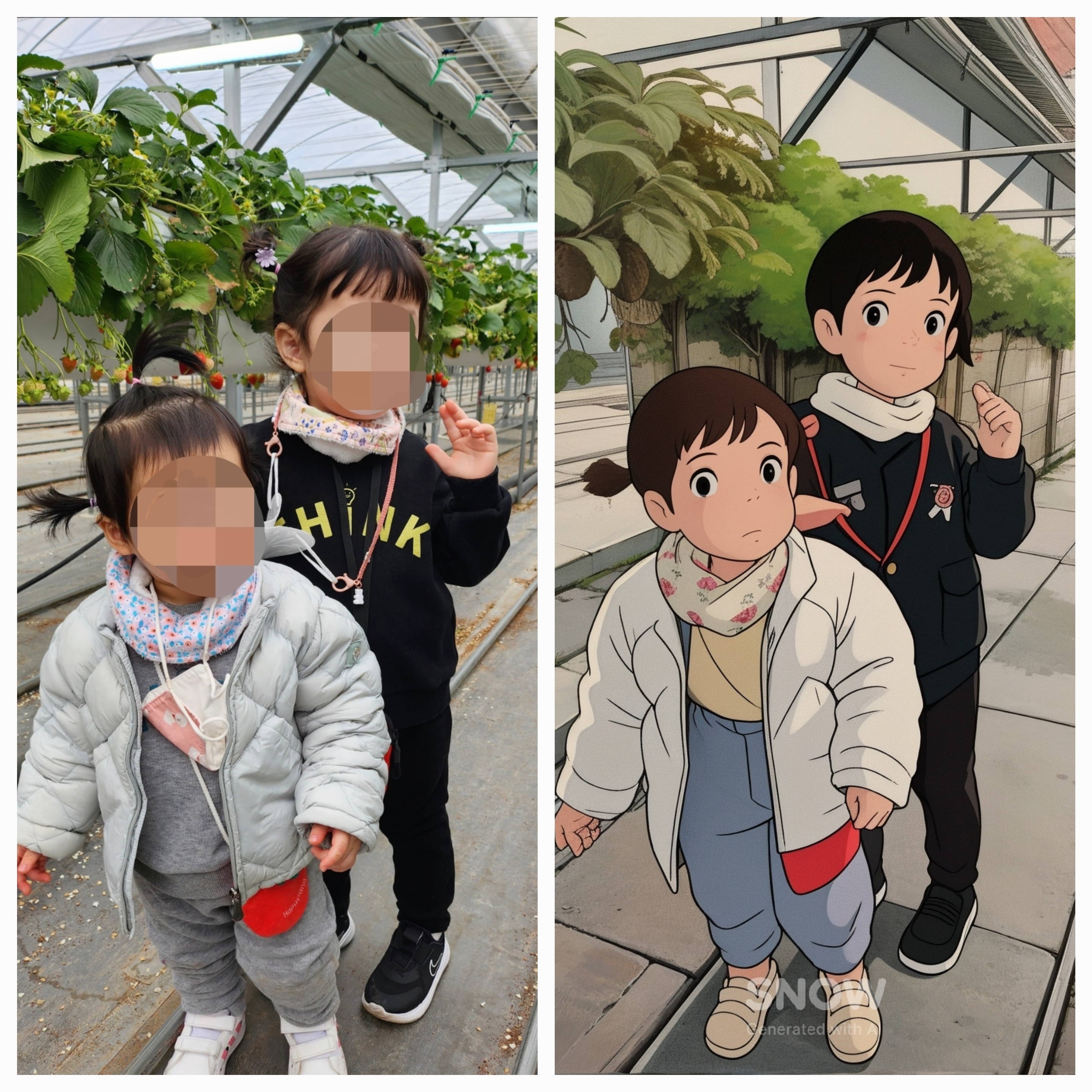 SNOW앱을 사용해서 애니매이션 효과 변환 예시