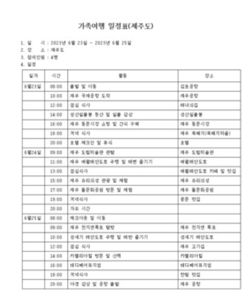 여행 일정표 이미지