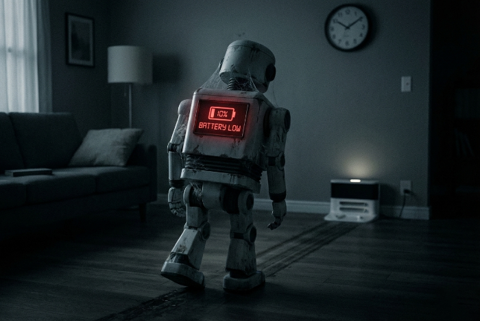 짧은 배터리 지속 시간으로 인해 충전 스테이션으로 복귀하는 로봇의 한계 상황