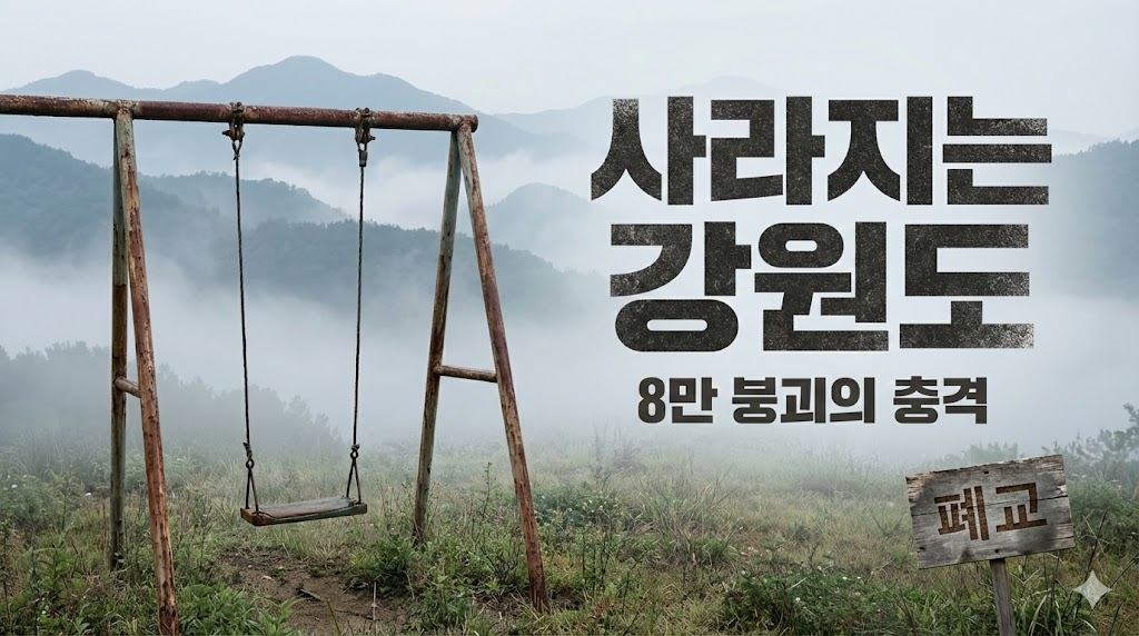 인구 감소로 인해 문을 닫아 쓸쓸한 강원도의 폐교 운동장 모습