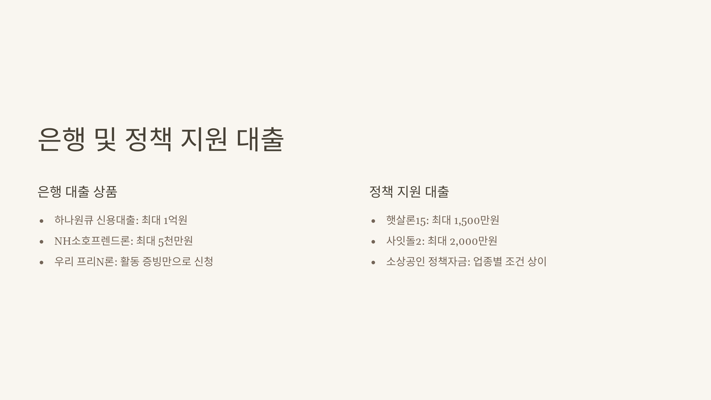 은행 및 정책 지원 대출