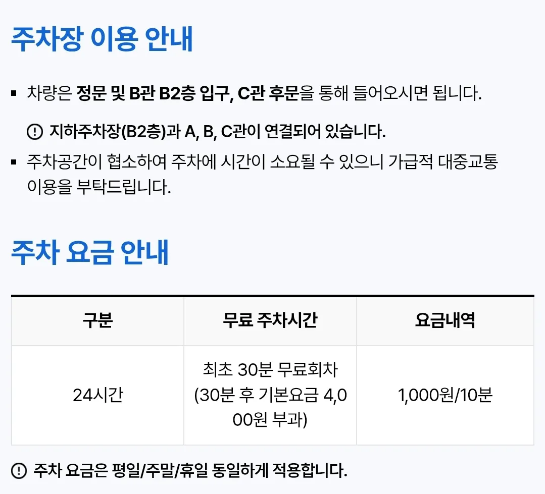 평동 강북삼성병원 주차장 위치 및 주차비 안내