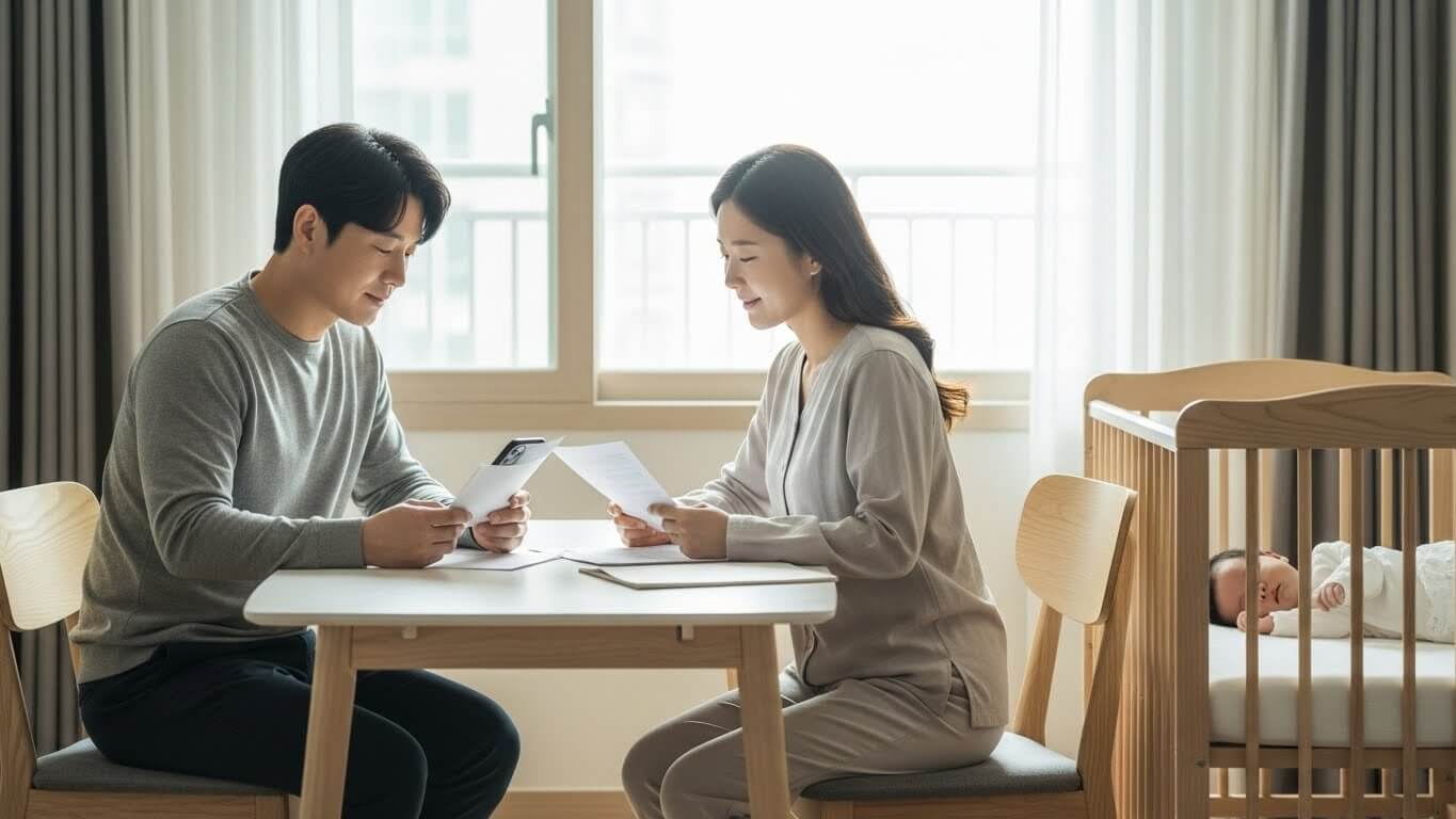 부모급여 2026 신청을 준비하며 서류를 확인하는 신생아 부모 모습