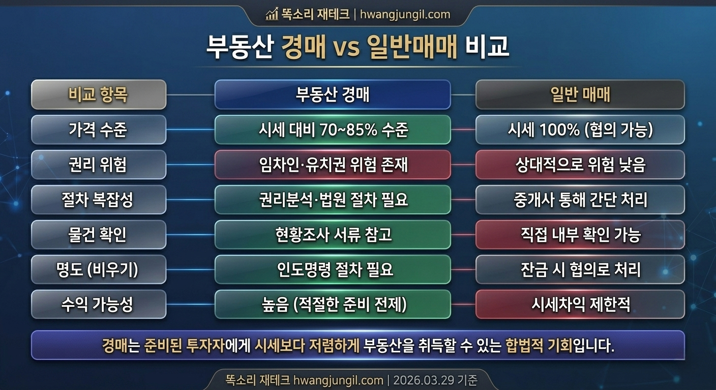 부동산 경매 vs 일반매매 비교표