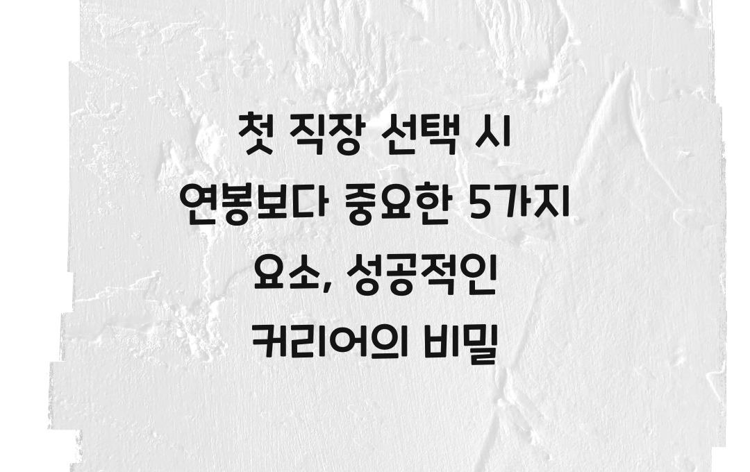 첫 직장 선택 시 연봉보다 중요한 5가지 요소