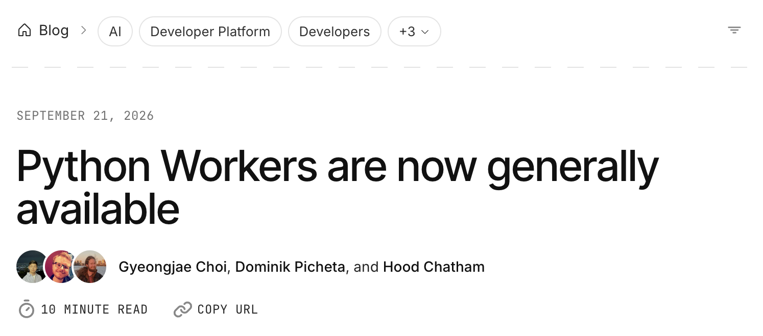 클라우드플레어 블로그의 Python Workers 정식 출시 발표 글 첫 화면