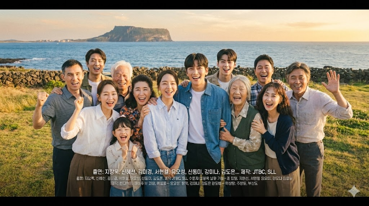 엔딩 크레딧 장면, 삼달리의 모든 인물이 모여 환하게 웃고 있는 단체 사진