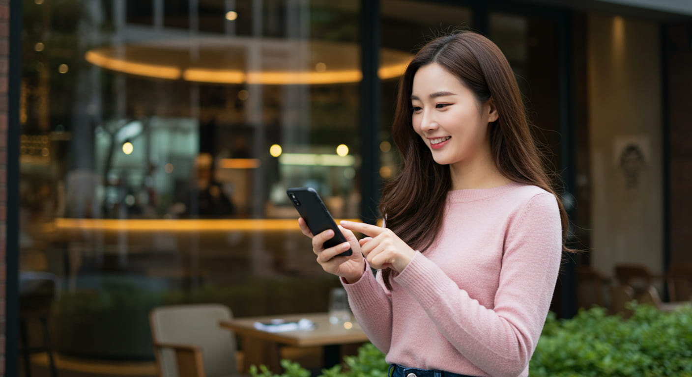 패스트패스 예약하는 한국인 여성