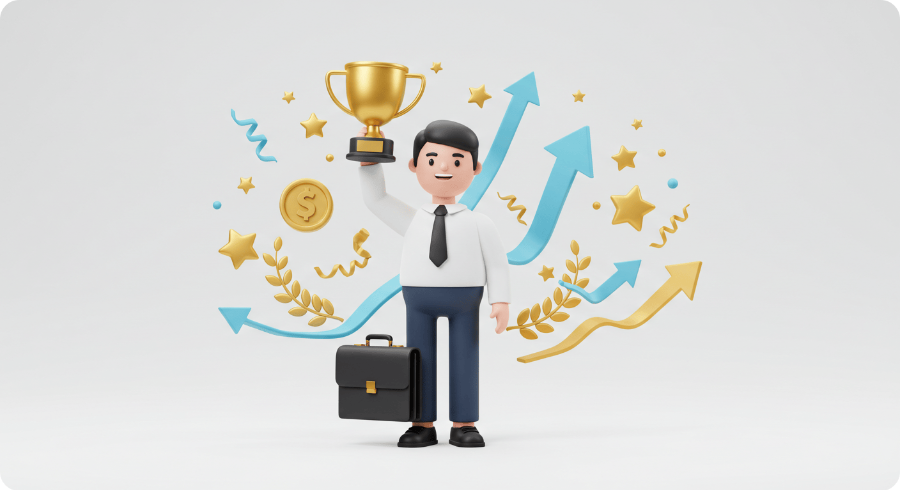 취업 성공과 목표 달성을 표현한 3D 아이콘