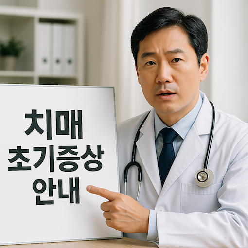 치매 초기증상 안내판을 설명하는 의사