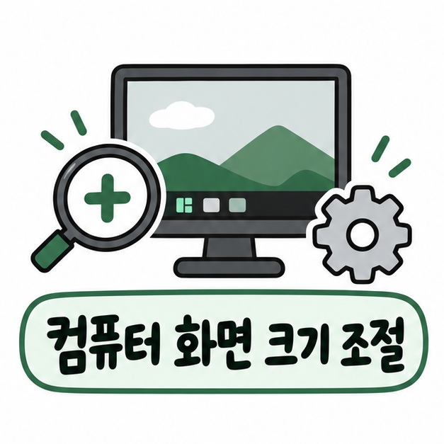 모니터와 확대·축소 아이콘 옆에 컴퓨터 화면 크기 조절이라는 제목이 크게 적힌 대표 썸네일