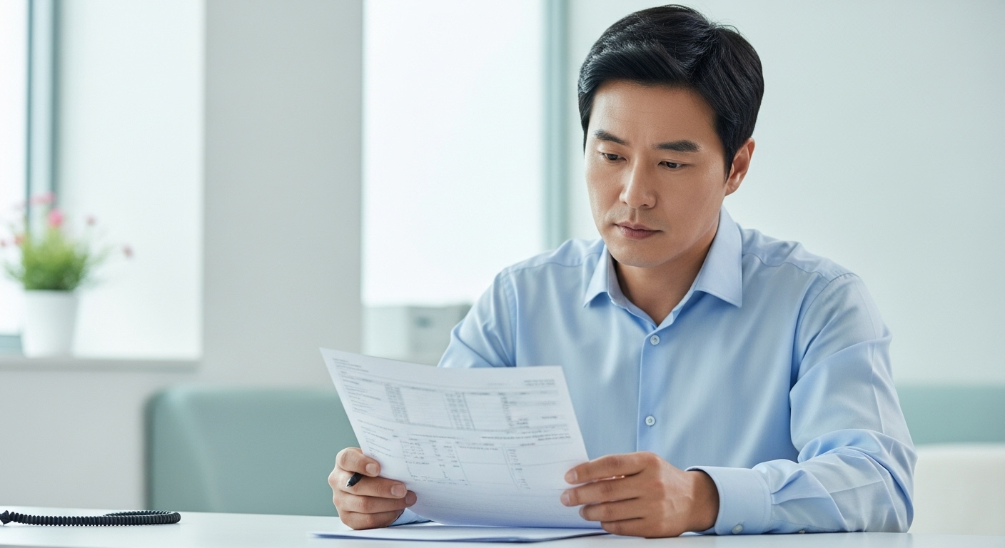 건강검진 결과지를 보며 심각한 표정을 짓는 40대 남성