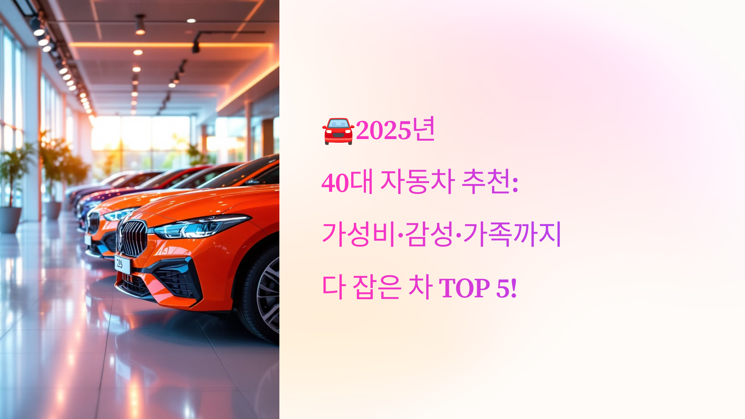 🚘2025년 40대 자동차 추천: 가성비&middot;감성&middot;가족까지 다 잡은 차 TOP 5!