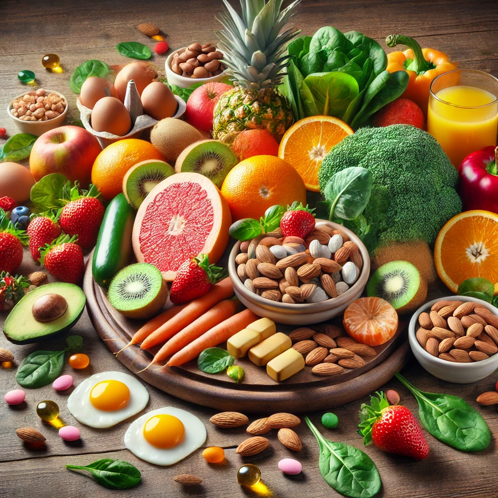 비타민이 풍부한 야채, 과일, 견과류 사진