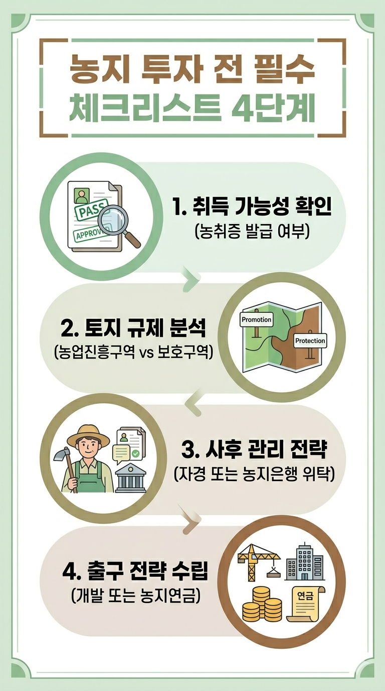 농지투자 전 체크리스트 4단계 인포그래픽