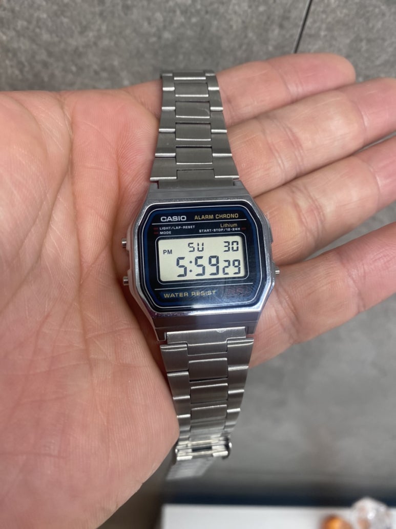 카시오 A158W-1 클래식 실버 Digital 크로노graph Sport 시계