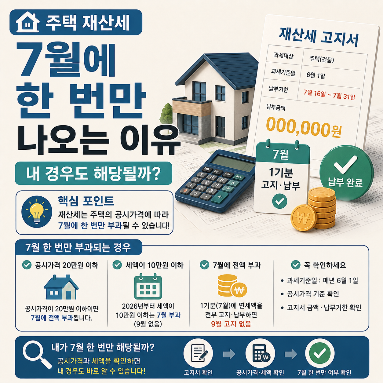 주택 재산세 7월 한 번만 부과되는 경우를 설명하는 이미지