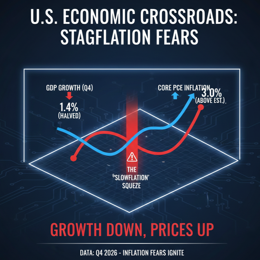 하강하는 GDP 곡선과 상승하는 물가(PCE)의 교차 그래프