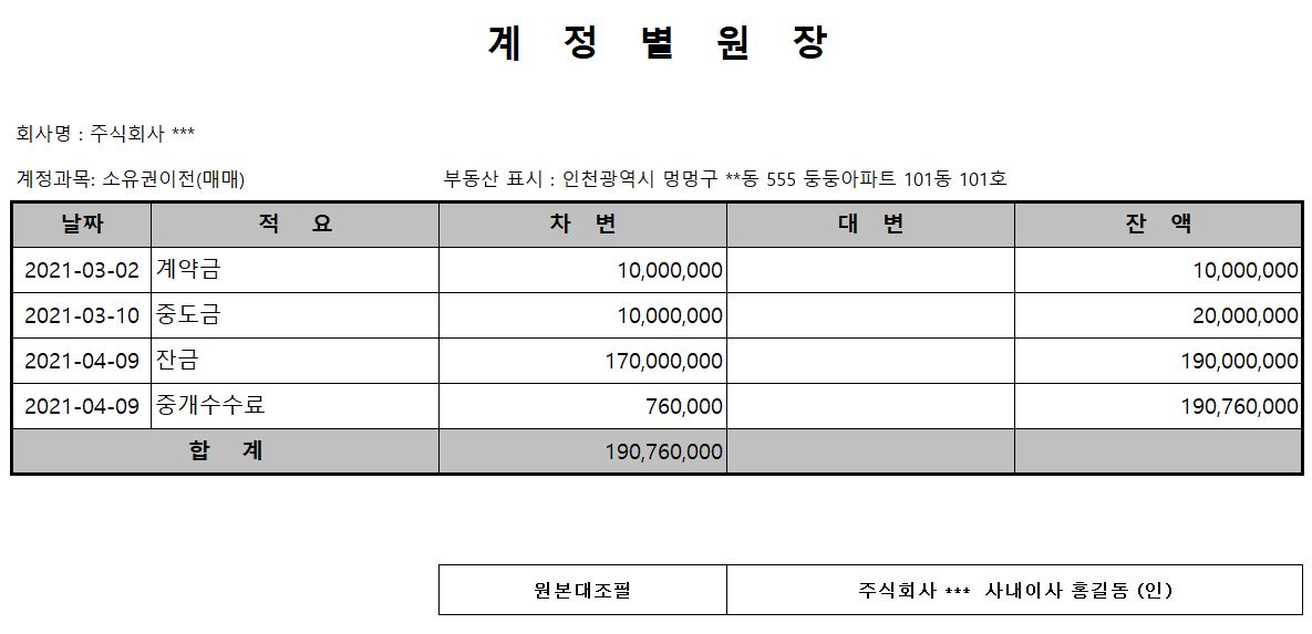 계정별 원장 예시