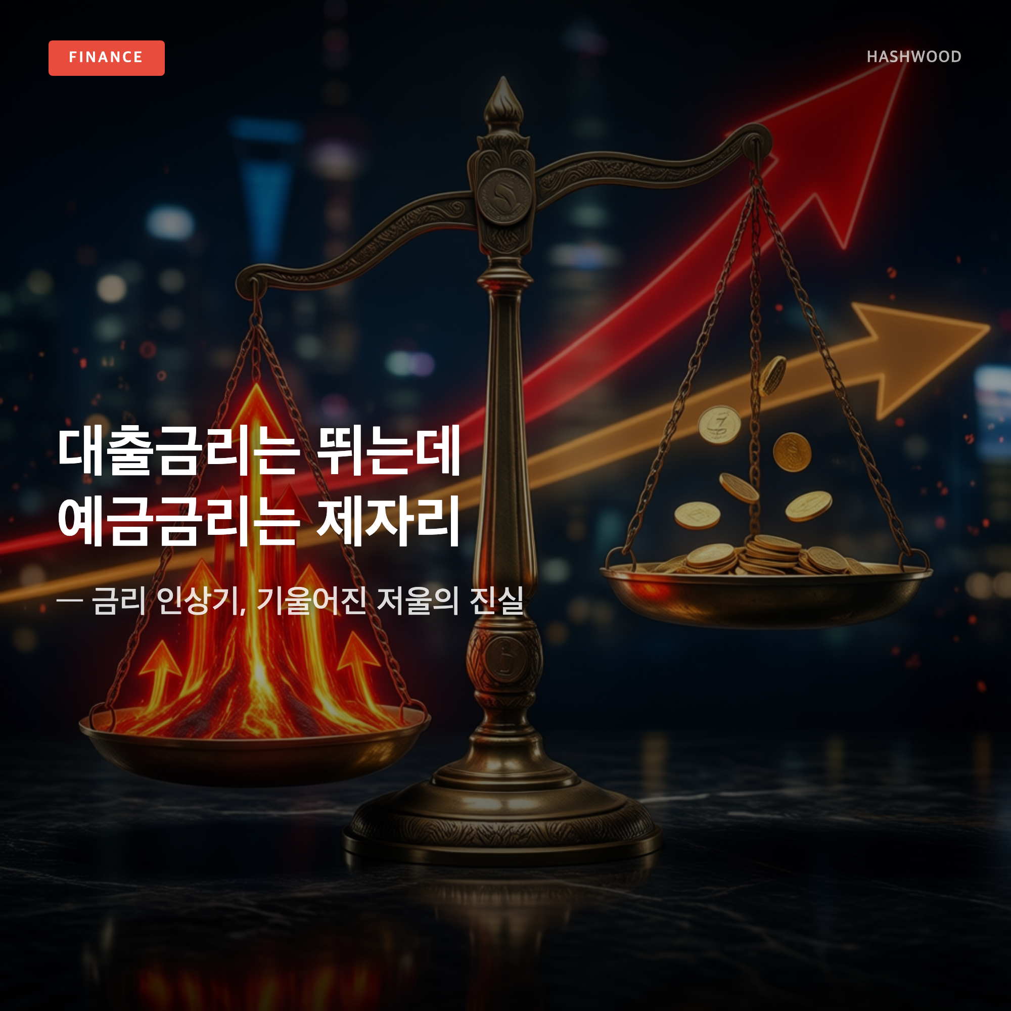그림: 대출금리는 뛰는데 예금금리는 제자리 — — 금리 인상기, 기울어진 저울의 진실