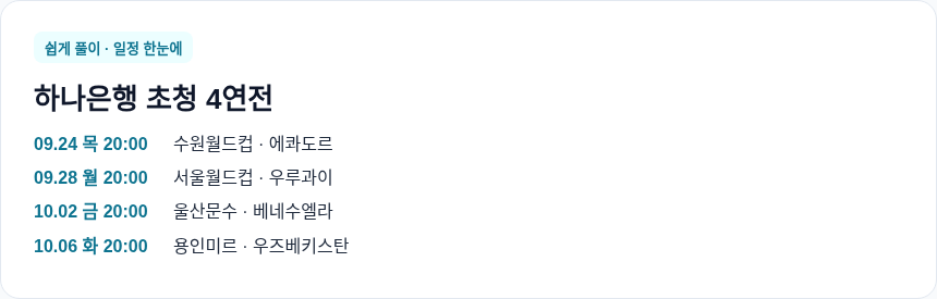 A매치 4연전 일정 한눈에
