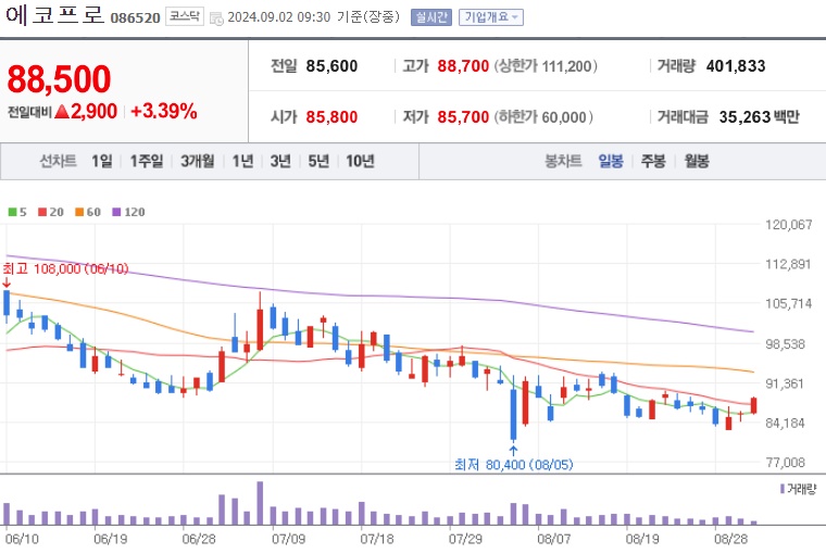 에코프로 주가 (0902)
