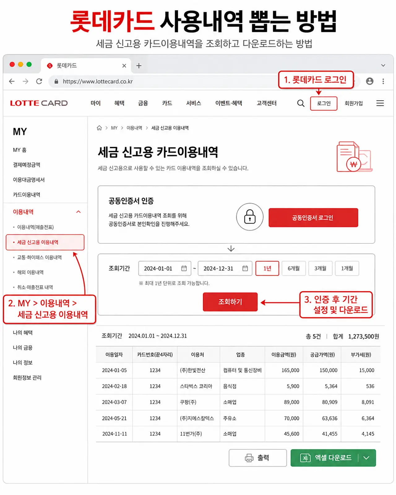 롯데카드 1년 치 사용내역