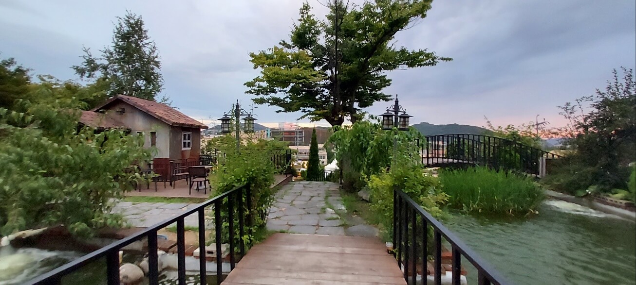 카페를 지나가는 길목 양쪽의 연못이 정겹다