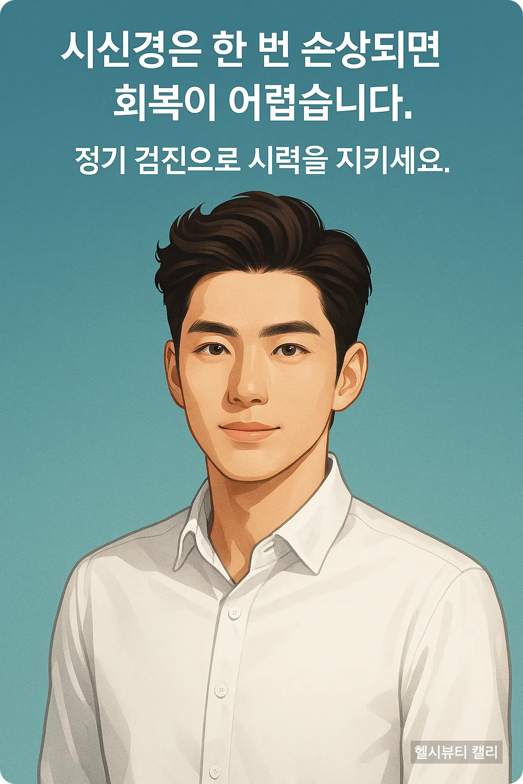 시신경 손상 회복의 어려움을 경고하는 남성 일러스트 이미지