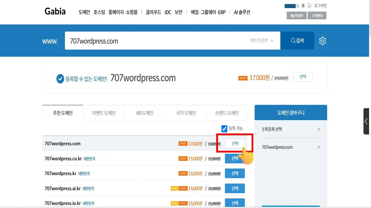 워드프레스 도메인 구매 및 네임서버 설정