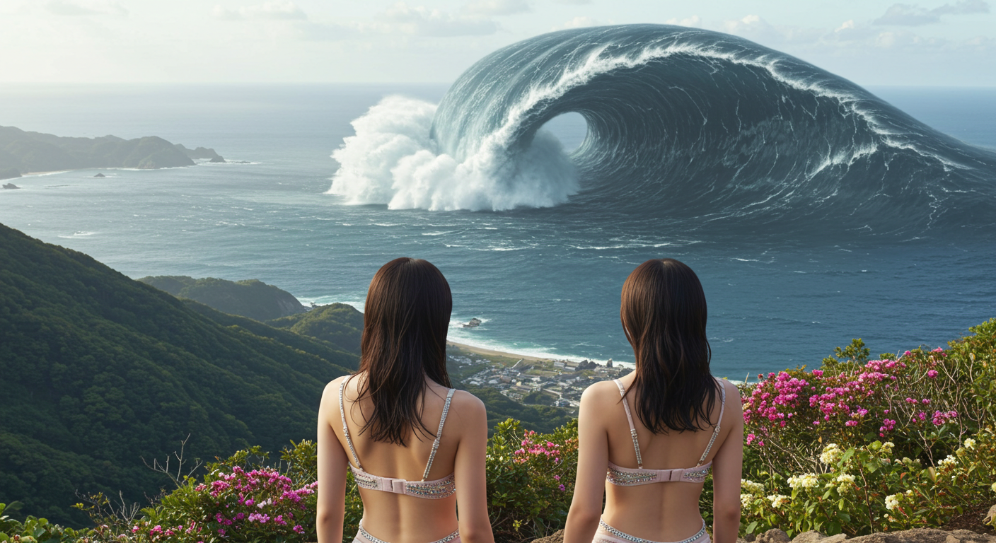 쓰나미를 지켜보는 여인들