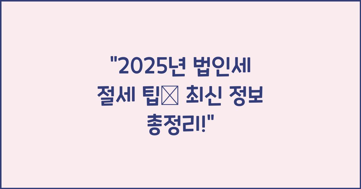 2025년 법인세 절세 팁