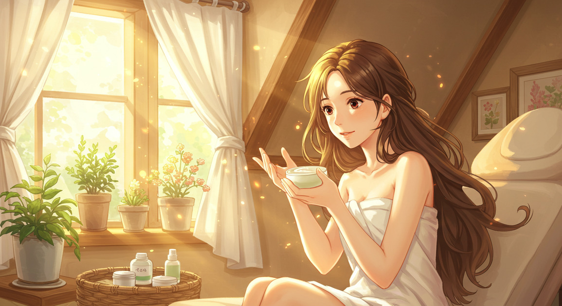 왁싱 후 피부 트러블 진정 관리하는 여성 이미지