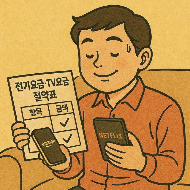 스마트폰으로 넷플릭스를 보며 전기요금·TV요금 절약표를 체크하는 1인가구