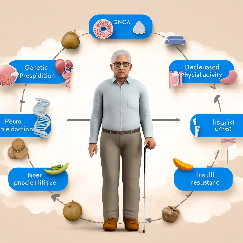 노인의 제2형 당뇨병에 기여하는 요인을 보여주는 이미지