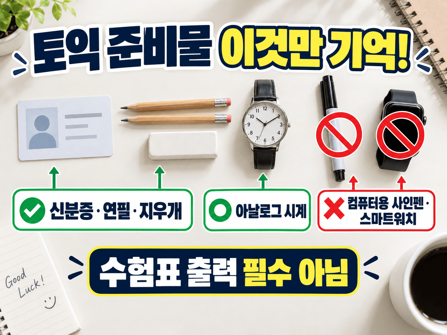 토익 준비물 신분증 연필 지우개 컴퓨터용 사인펜 수험표