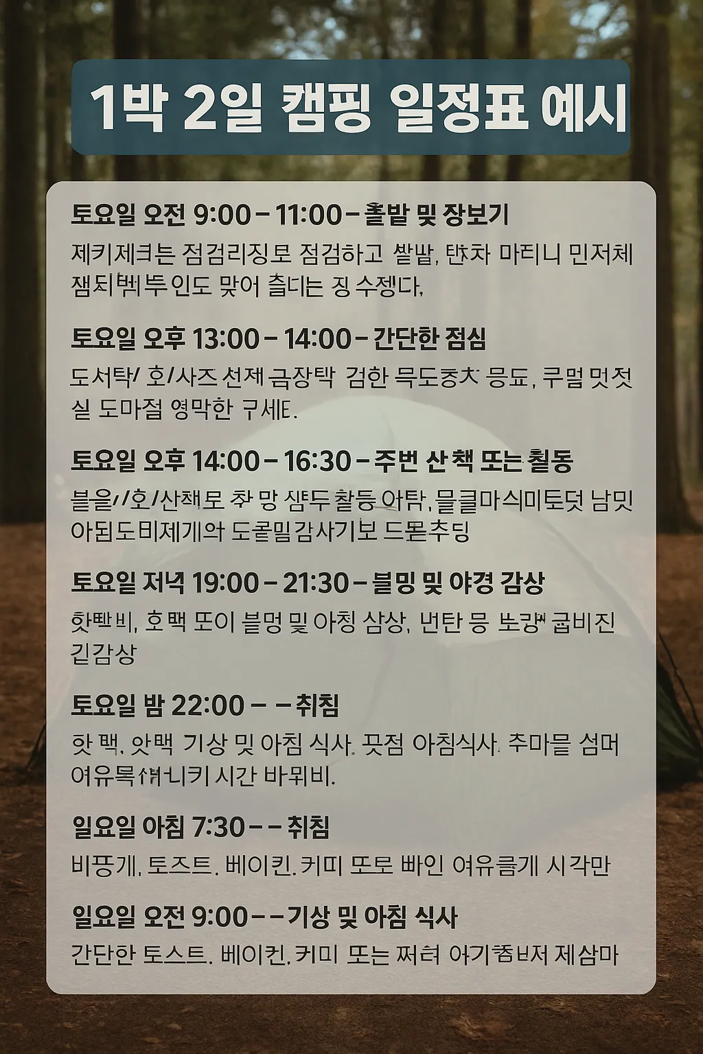 1박 2일 캠핑 일정표 사진