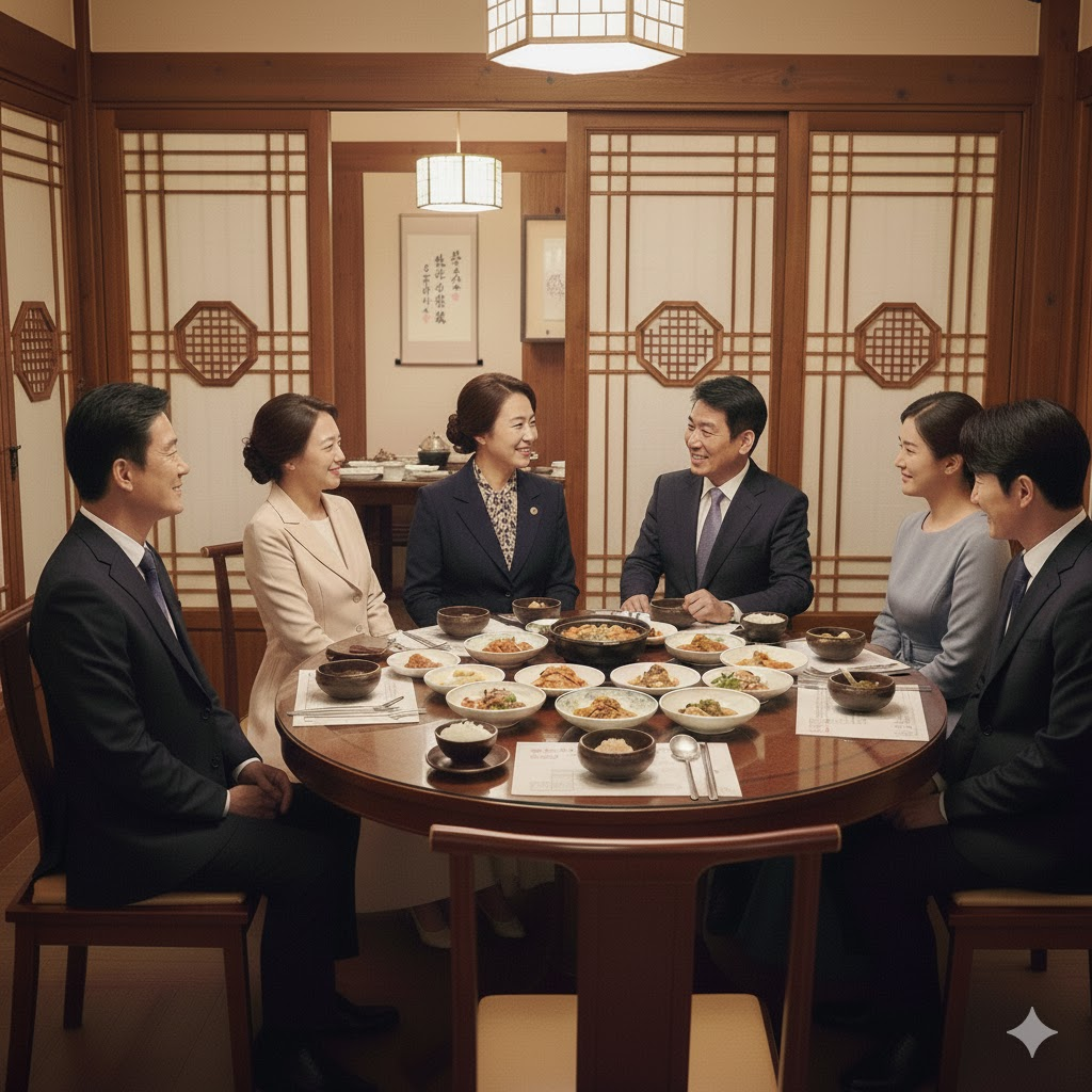 상견례를 하고 있는 가족들