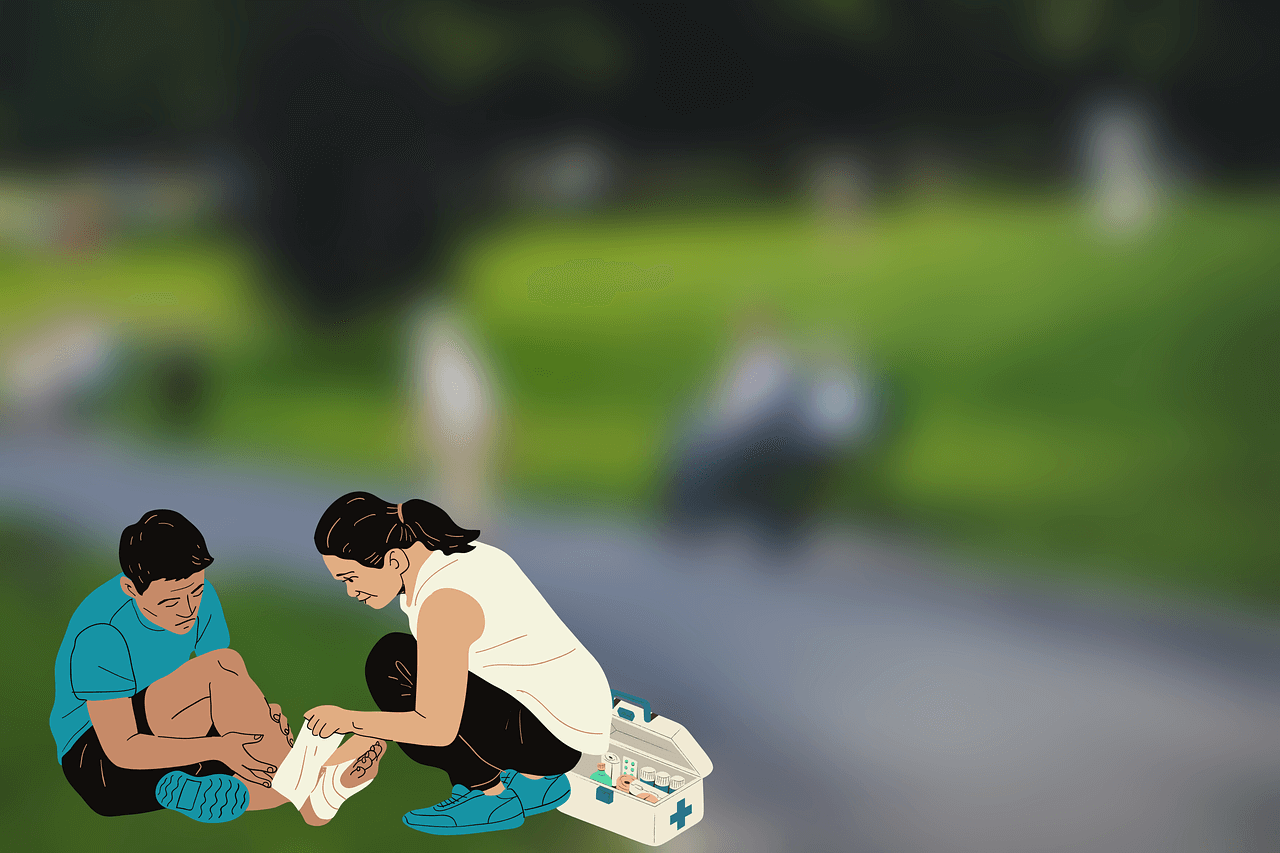 임시방편으로 파스를 붙이는 모습