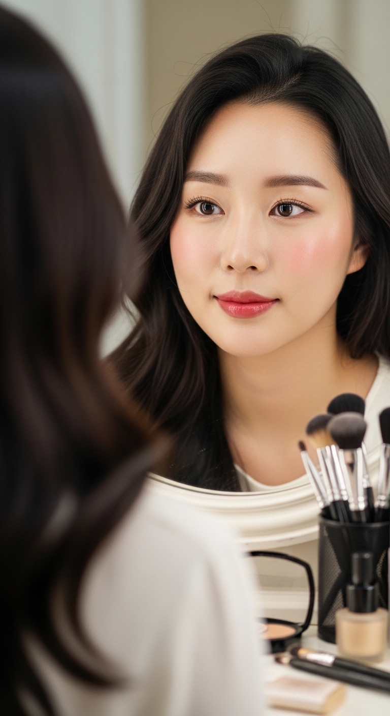 최종적으로 완성된 내추럴하고 생기 있는 메이크업 룩