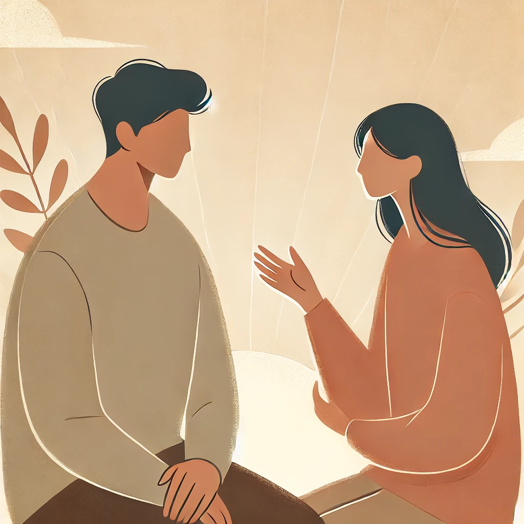 남자와 여자가 대화하는 이미지